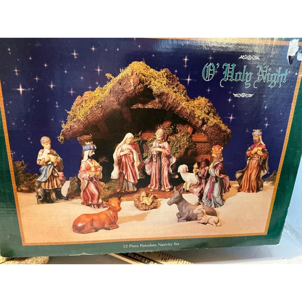 Coyne's & Co Vintage O' Holy Night 12 Piece Porcelain Nativity Set with Stable